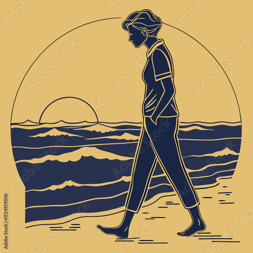 Silhouette line art of a traveller walking with a suitcase, capturing minimal style and journey essence, World Sauntering Day