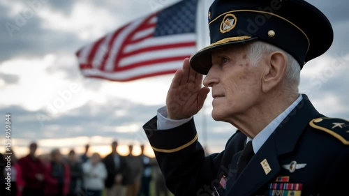 Older man saluting american flag during patriotic outdoor event