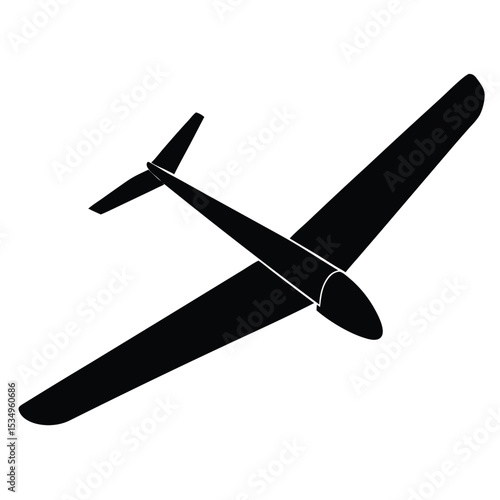 A glider aircraft in flight, soaring through the air with wings outstretched, viewed from below, against a clean background