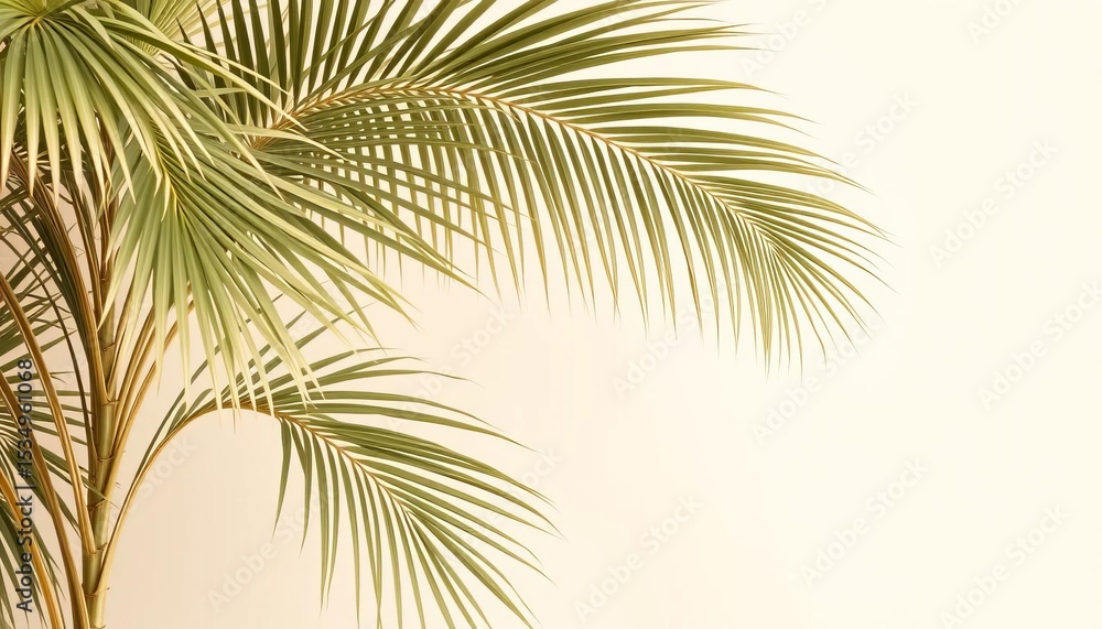 Beige tropical palm leaves on light background, perfect for interior wall mural, art, beige Beige tropical palm leaves on light background, perfect for interior wall mural, art, beige