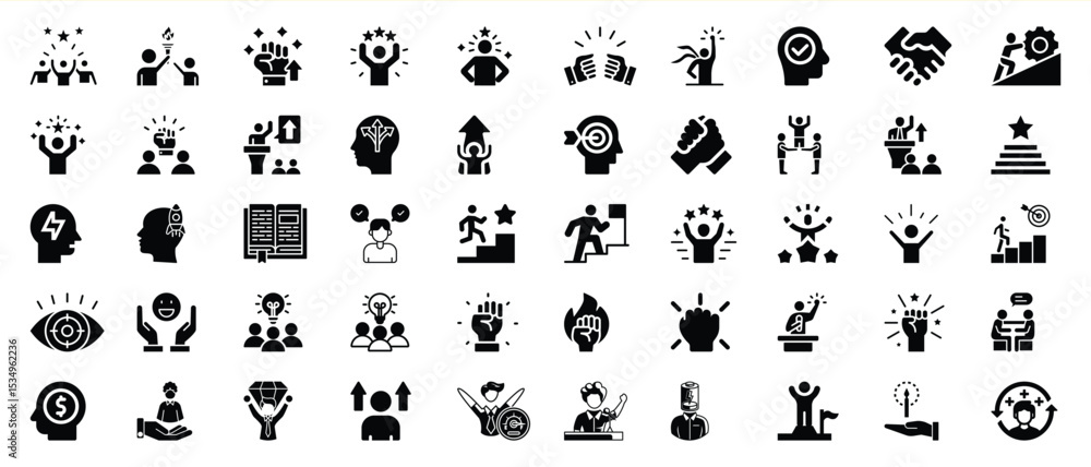Obraz premium Black Glyph Icons Set Achievement Success Goals Teamwork Leadership