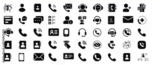 Black Glyph Icons Set Communication Contact Support