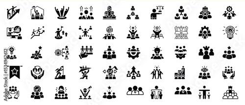 Black Glyph Icons Teamwork Leadership Success Collaboration