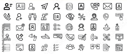 Contact Us Icons Set Black Line Style vector