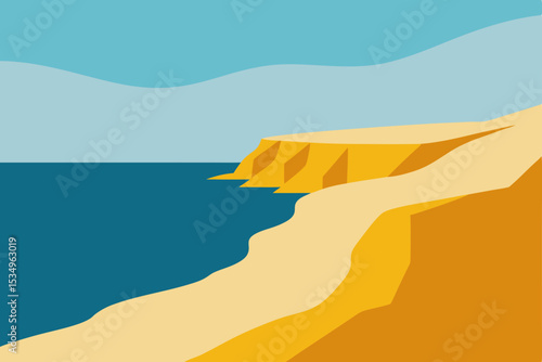 Coastal Cliffs A Stunning Minimalist Illustration of Oceanside Landscape