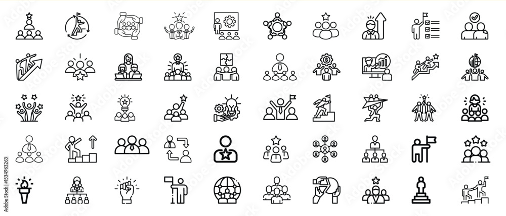 Obraz premium Teamwork Leadership Success Icons Black Line Art Set