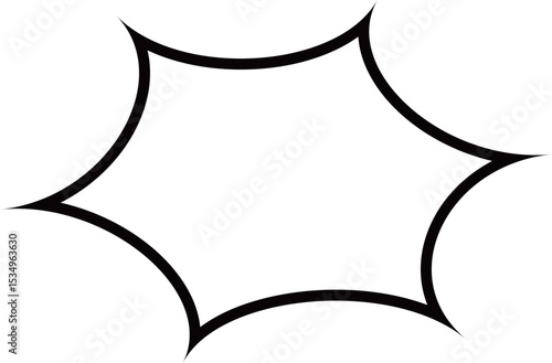 This image displays a blank, white comic speech bubble, characterized by a jagged, spiky outline with a thick black border. 