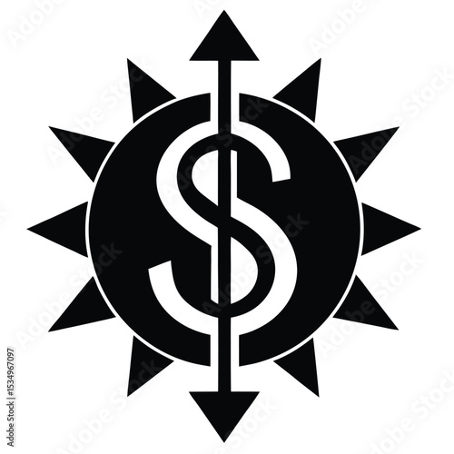 Radiant dollar sign icon with vertical arrows symbolizing financial market volatility and direction.