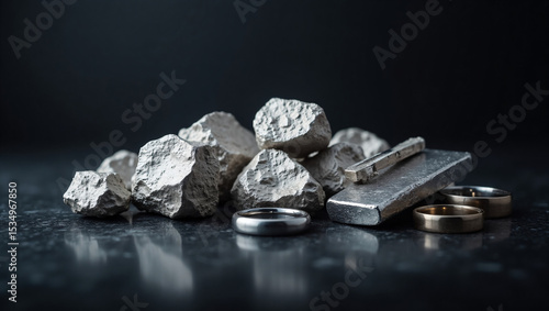 Platinum Nuggets, Bars, and Jewelry on Charcoal Stone – Luxury Metal