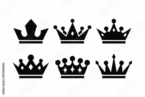 set of Royal crown  icon silhouette vector illustration