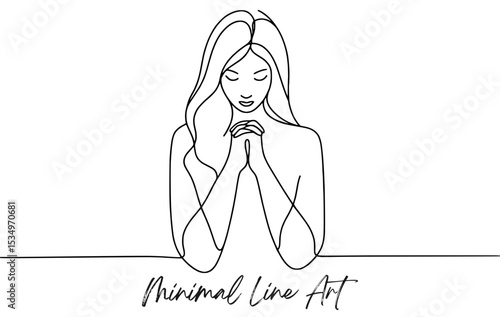 A single-line drawing of a woman praying