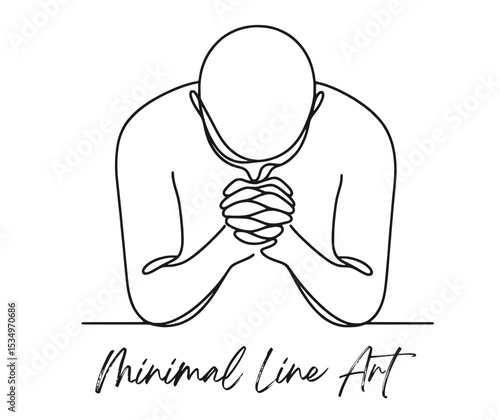 A single-line drawing of a person in a prayerful pose