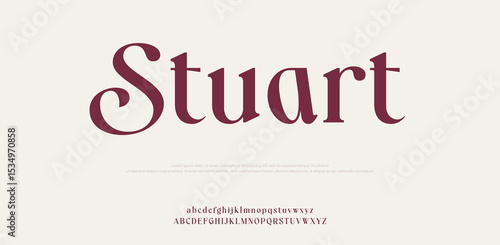 Stuart, Luxury font alphabet logo. Typography Beauty fashion elegant western classic letters serif fonts decorative wedding vintage logos. vector illustration 
