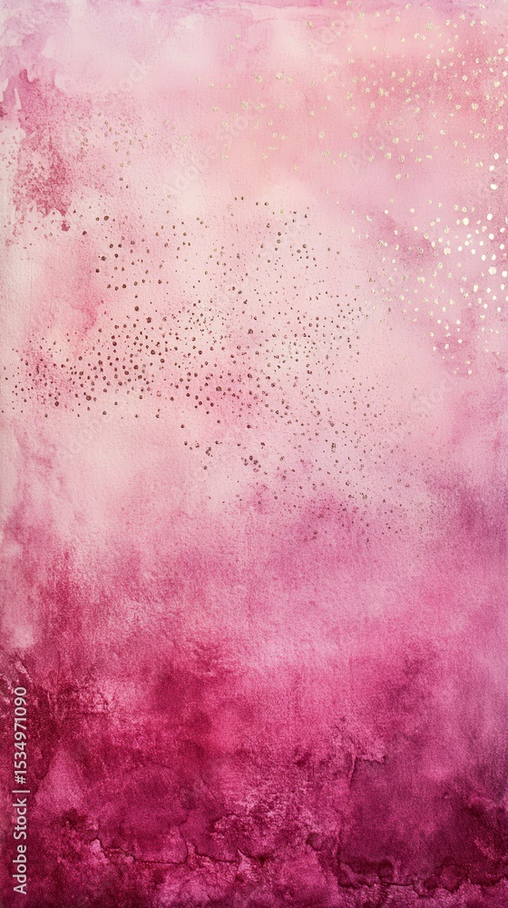 Fototapeta premium Abstract watercolor painting in pink and burgundy with gold glitter