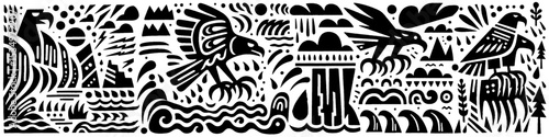 Hand‑Drawn Eagle Water Trees Pattern – Tribal Folk Art Vector for Wilderness and Freedom Themes
