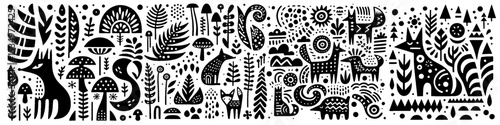 Hand‑Drawn Fox Pattern – Tribal Folk Art Vector for Woodland and Animal Themes