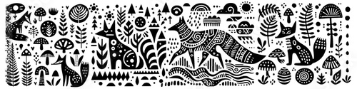 Hand‑Drawn Fox Pattern – Tribal Folk Art Vector for Woodland and Animal Themes