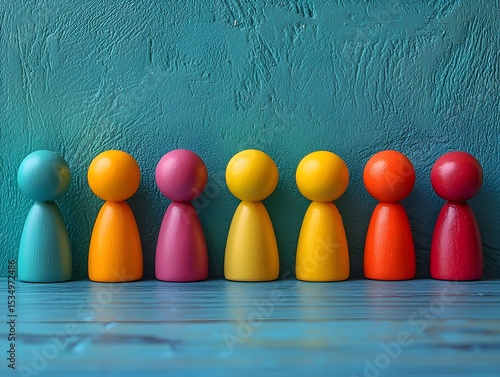 a group of colorful wooden figures standing in a r