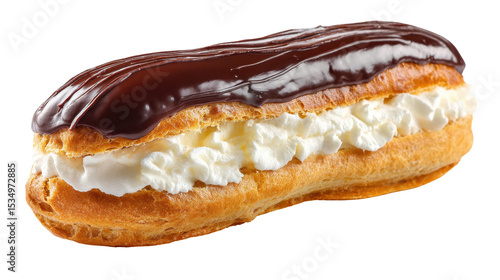 Delicious chocolate eclair with cream filling, perfect for desserts. transparent background