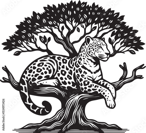 Black and White Jaguar Vector Illustration – Minimalist Wild Cat Silhouette Art	