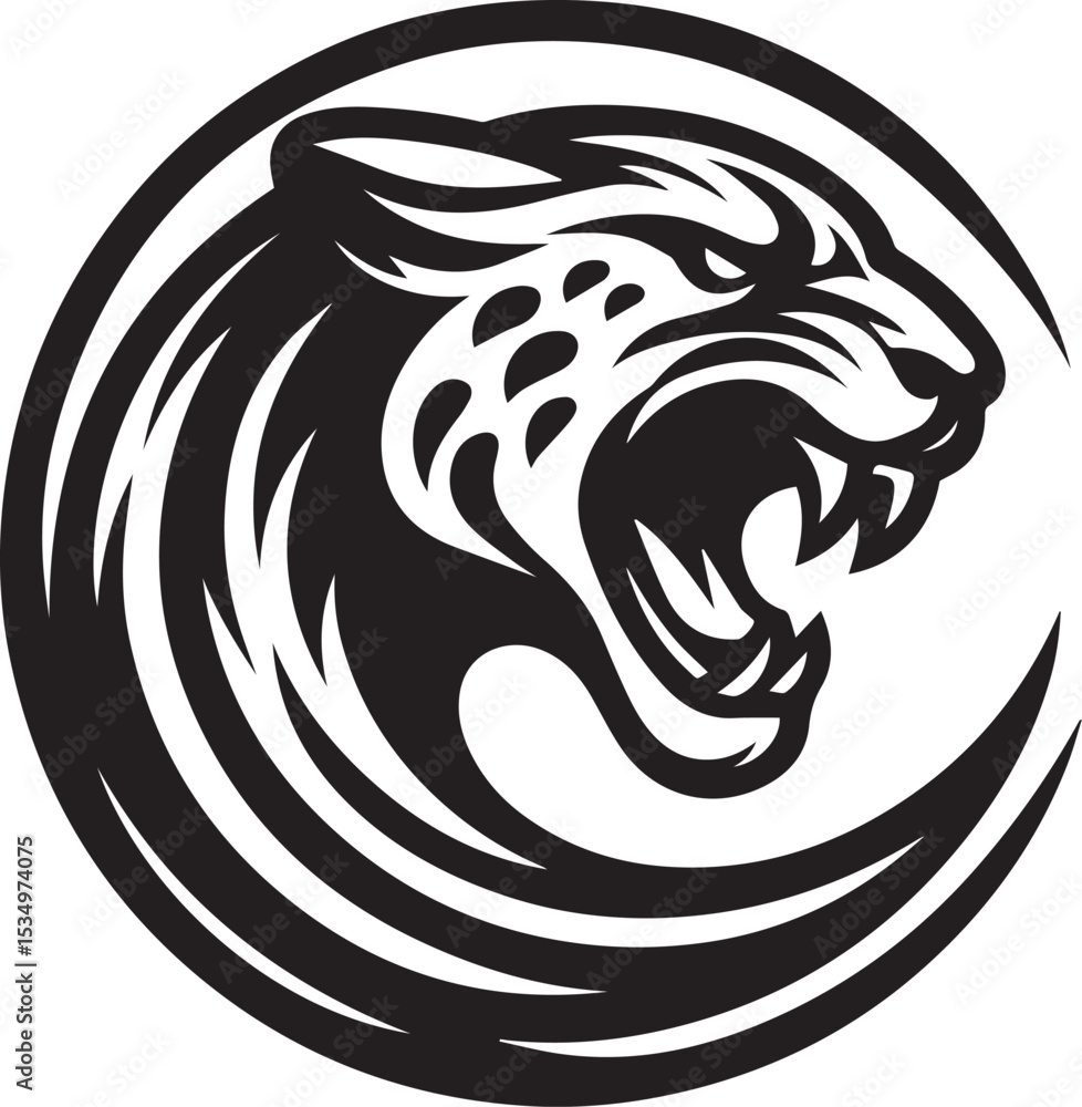 Naklejka premium Black and White Jaguar Vector Illustration – Minimalist Wild Cat Silhouette Art 