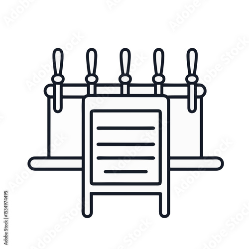 Minimalist icon of beer taps with chalkboard menu, beverage concept