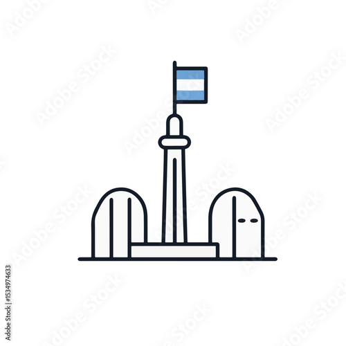 Minimalist Argentine flag icon on monument in city square, symbolism