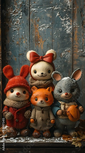 a group of stuffed animals sitting next to each ot