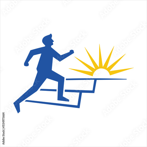 Motivational Growth Logo – Man Climbing to Success and Sunrise Future