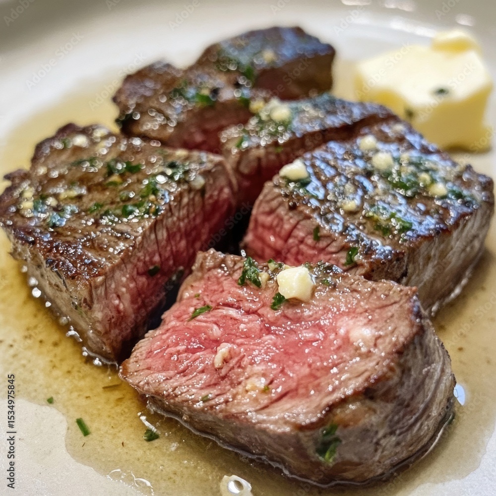 Chunks of Rare Steak with Melted Butter Chunks of Rare Steak with Melted Butter