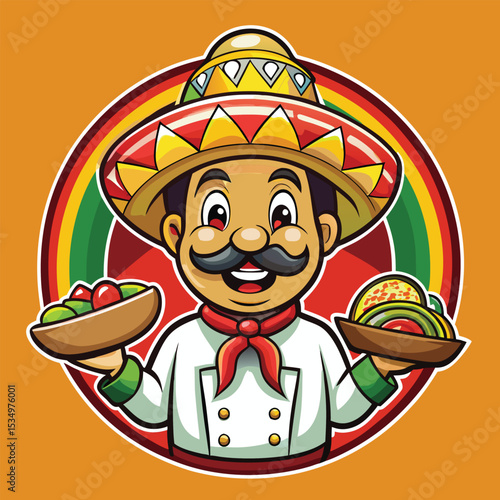 Vibrant Mexican Chef Mascot Displaying Authentic Culinary Delights and Festive Fiesta Flavors