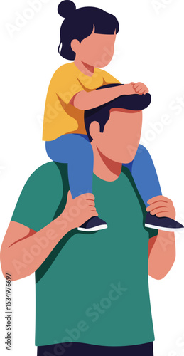 Father carrying daughter on shoulders wearing casual clothes family bonding moment vector illustration 
