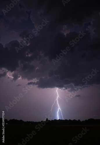 Wallpaper Mural A dramatic thunderstorm at night, with dark clouds and a striking bolt of lightning illuminating the sky Torontodigital.ca