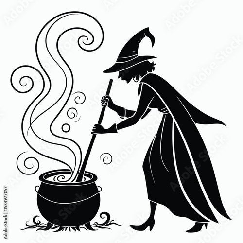 witch stirring cauldron silhouette design