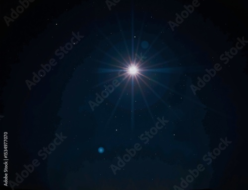 Wallpaper Mural A mesmerizing night sky scene featuring a bright blue star shining brightly in the darkness, casting a radiant glow over the horizon Torontodigital.ca