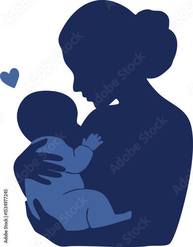 Mother holding baby silhouette with heart symbol love and care concept vector illustration 