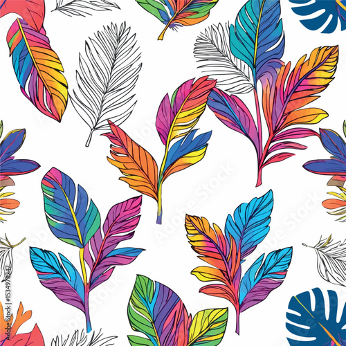 Vibrant tropical leaf outlines. Exotic multicolor vector illustration