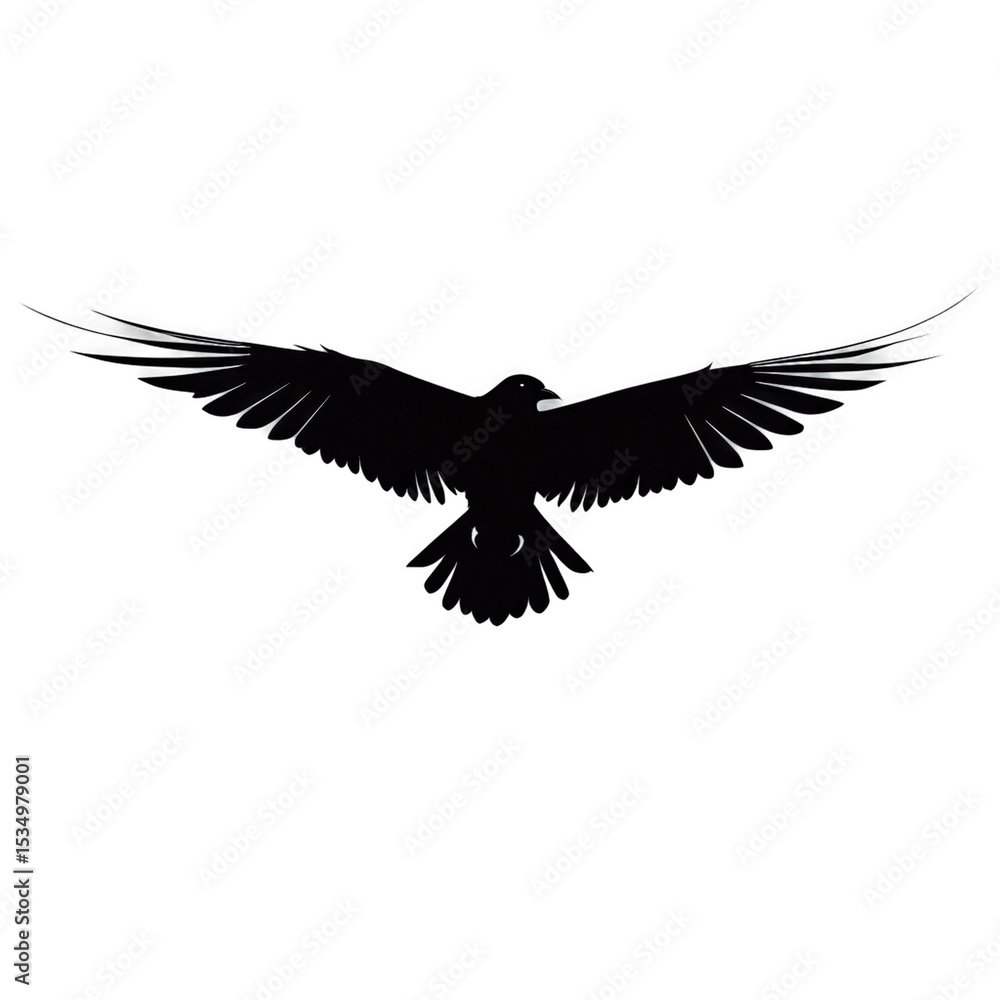 Obraz premium Black raven silhouette in flight against dark background