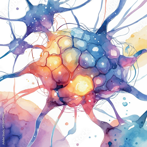 Watercolor AI neural network with glowing synapses and soft gradients