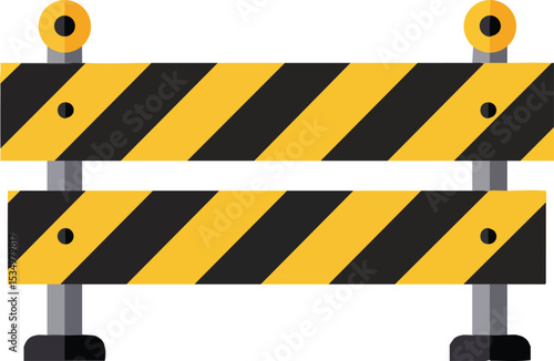 Construction Barrier Illustration with Yellow and Black Stripes for Safety and Warning Signs Vector Design 