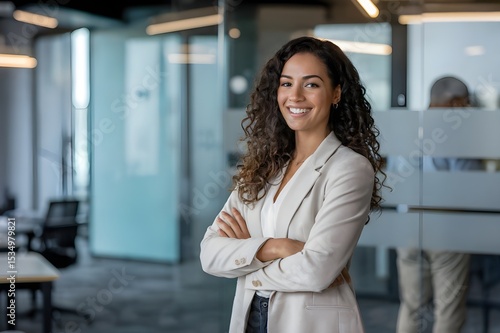 Confident young businesswoman smiling in a modern office