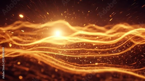 未来のデータフローとテクノロジーを表現する光の波