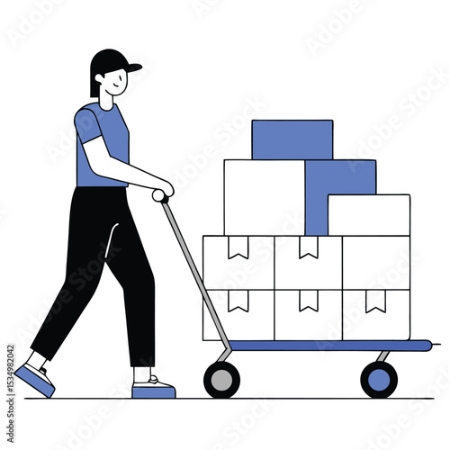 Delivery Person with Boxes A Simple Illustration about the Transportation Logistics