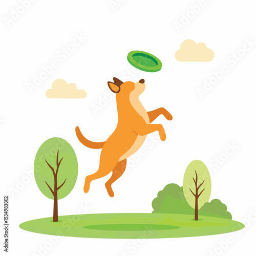 Playful dog jumping to catch green frisbee in sunny park, joy of play