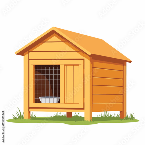 Cozy wooden rabbit hutch with green grass, pet home concept