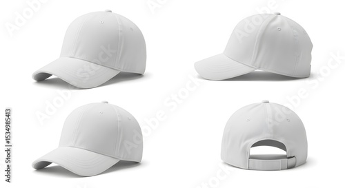 Wallpaper Mural White Baseball Cap Mockup Set, Front, Side and Back View, Isolated on White Background Torontodigital.ca