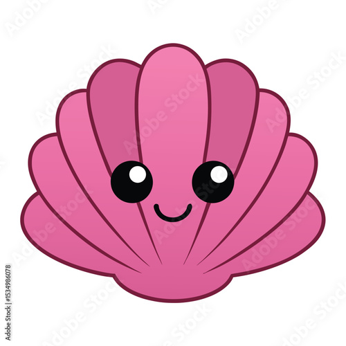 Cute Pink Seashell Character with Big Eyes and Smiling Face