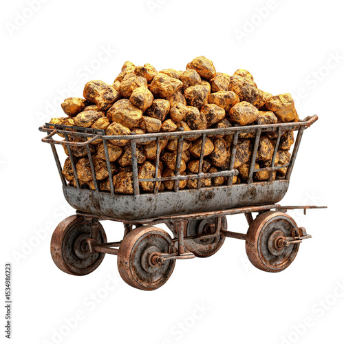 Gold Nuggets Mine Cart with Treasure, Wealth, and Riches.