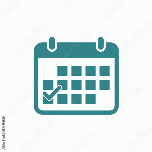 A teal calendar graphic with a white fill marked with a check on the 6th day