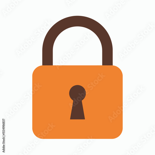 An orange padlock with a dark brown shackle and keyhole